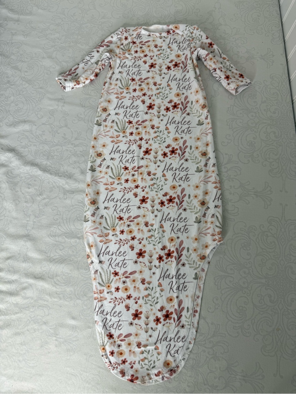 Caden Lane Personalized “Harlee Kate” Floral One Piece Knot Gown